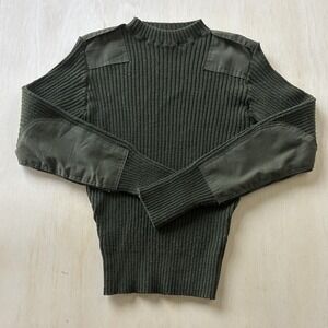 Valor Collection Sweater Mens Medium Green Crewneck Knit Military Elbow Patches